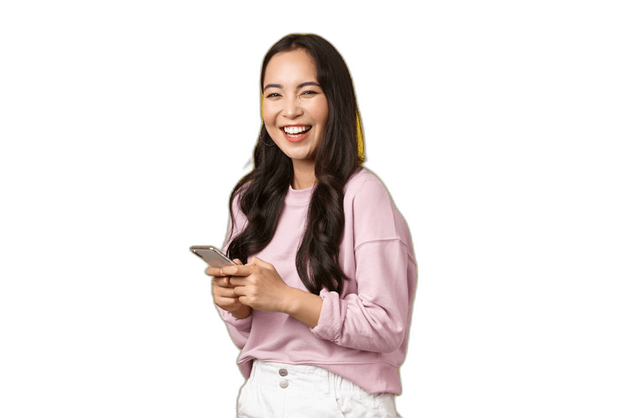 Happy woman using her phone